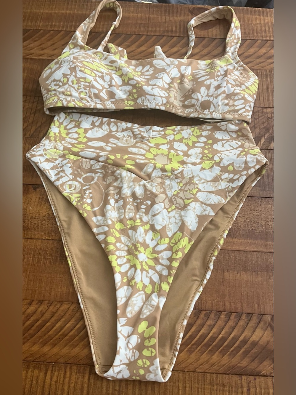 NWT Aerie FULL SET Tie Back Scoop Top + Crossover High Waist Bottom Tan Sands L